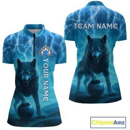 Lightning Wolf Bowling Shirts for Team Women Men Custom Blue Wolf Bowling Jerseys MBL193