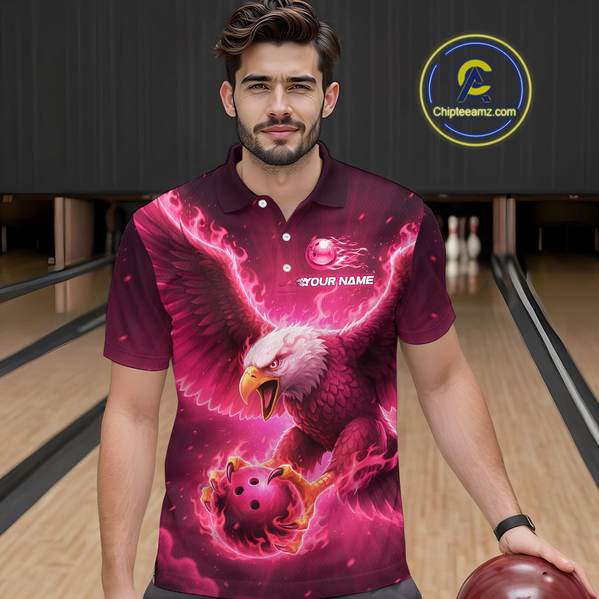 Pink Eagle Bowling Shirts for Team Women Men Custom Bowling Polo & 1/4 Zip Shirt MBL235