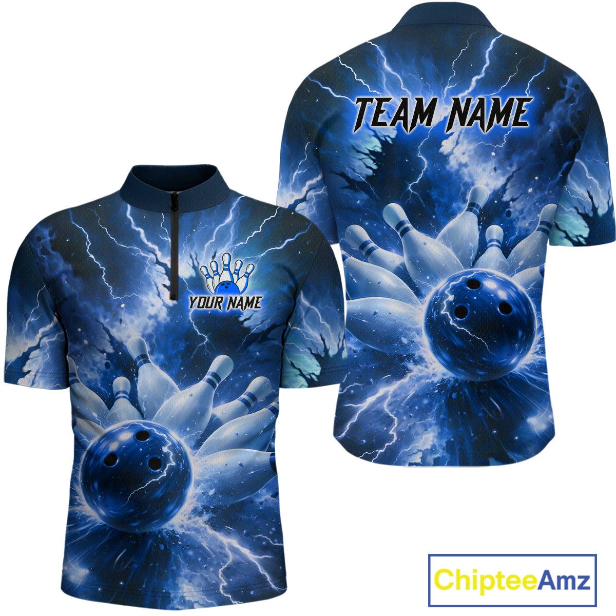 Blue Lightning Thunder Bowling Shirts Yellow for Team Women Men Bowling Jersey MBL247