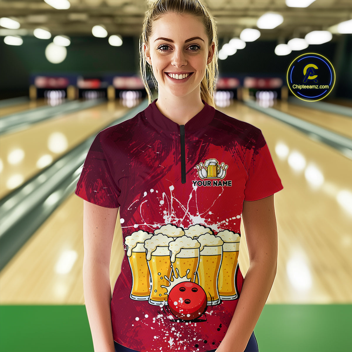 Beer Bowling Shirts Team Women Men Custom Red Bowling Jersey Bowl League MBL249