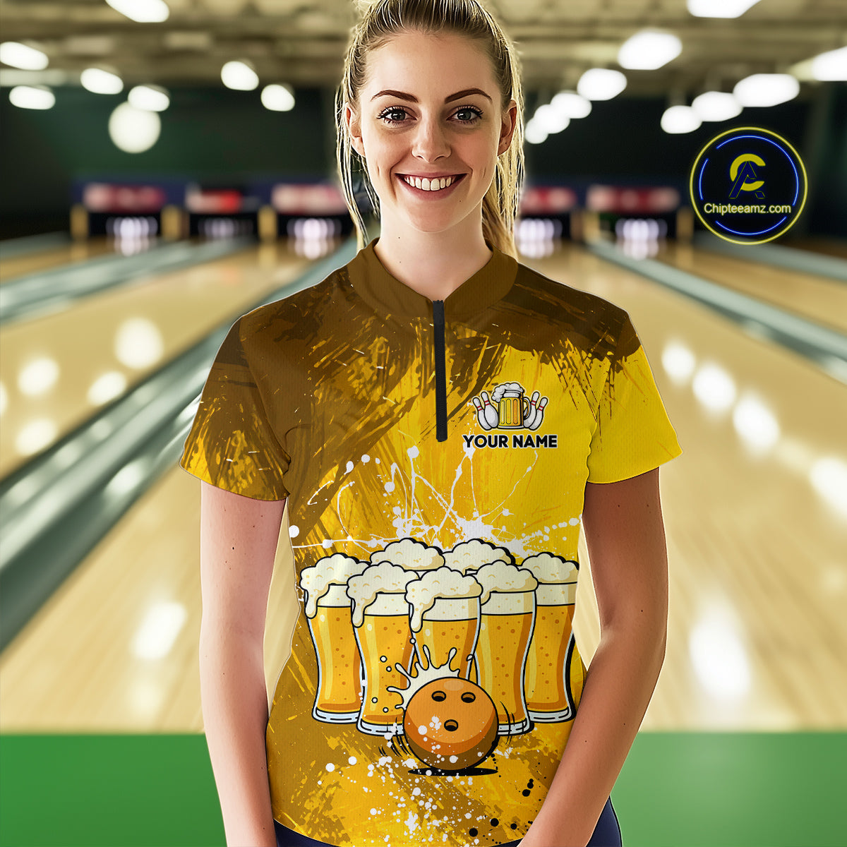 Beer Bowling Shirts Team Women Men Custom Yellow Bowling Jersey Bowl League MBL249