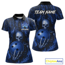 Load image into Gallery viewer, Blue Skull Bowling Shirts for Team Men Women Custom Bowling Jerseys for Bowlers MBL206