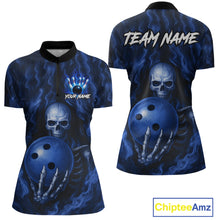 Load image into Gallery viewer, Blue Skull Bowling Shirts for Team Men Women Custom Bowling Jerseys for Bowlers MBL206