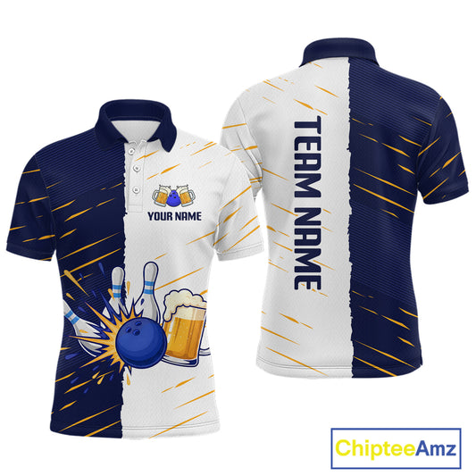Beer Bowling Shirts Blue&White Beer Bowling Jersey for Team Women Men Bowl League MBL259