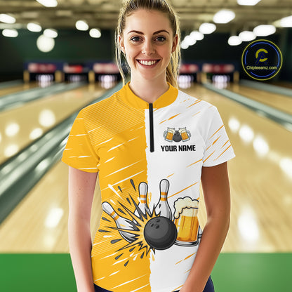 Beer Bowling Shirts Yellow&White Beer Bowling Jersey for Team Women Men Bowl League MBL259