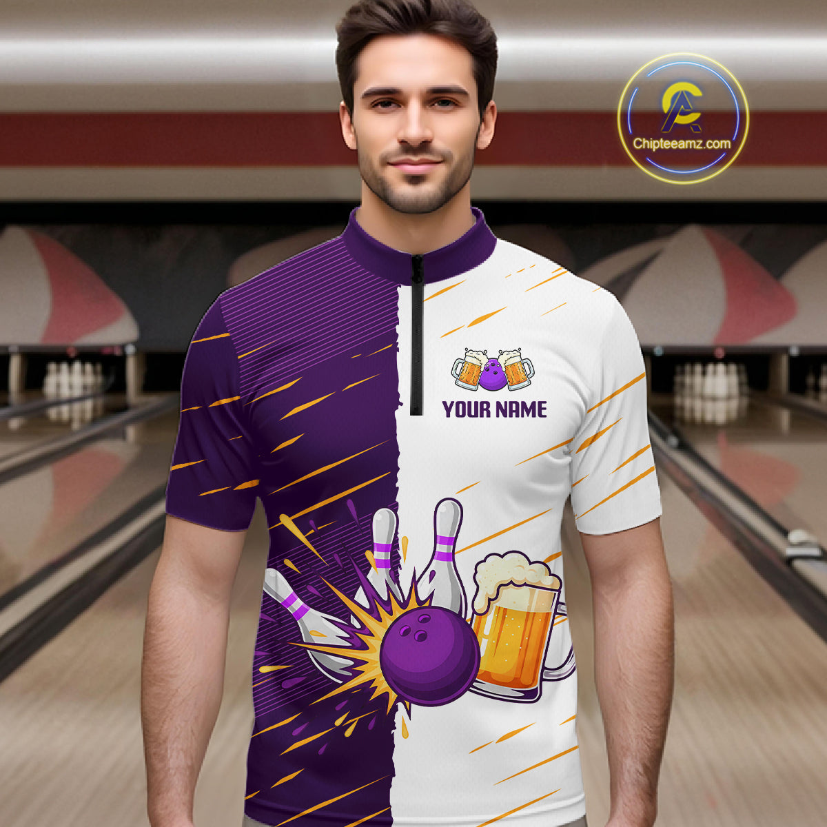 Beer Bowling Shirts Purple&White Beer Bowling Jersey for Team Women Men Bowl League MBL259