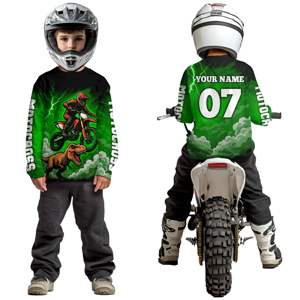Green Motocross Jersey Smoke Dirt Bike Shirts for Men Kid Women Racing Off road Jersey XM413