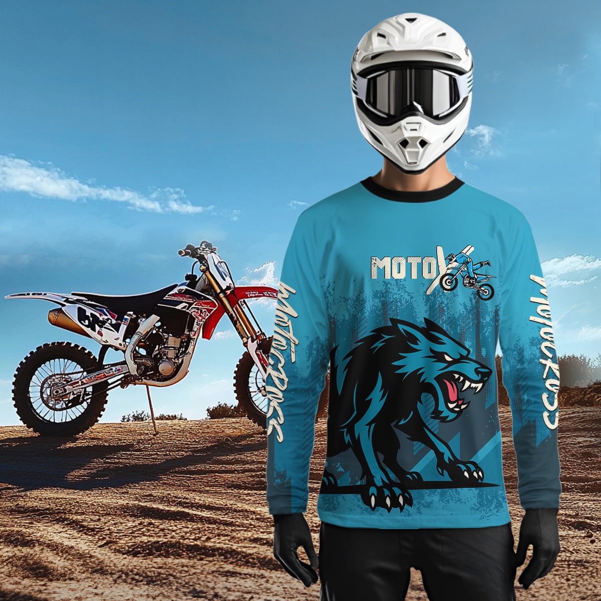 Wolf Motocross Jersey Blue Custom Dirt Bike Shirts Men Kid Women Motorcycle Jersey XM418