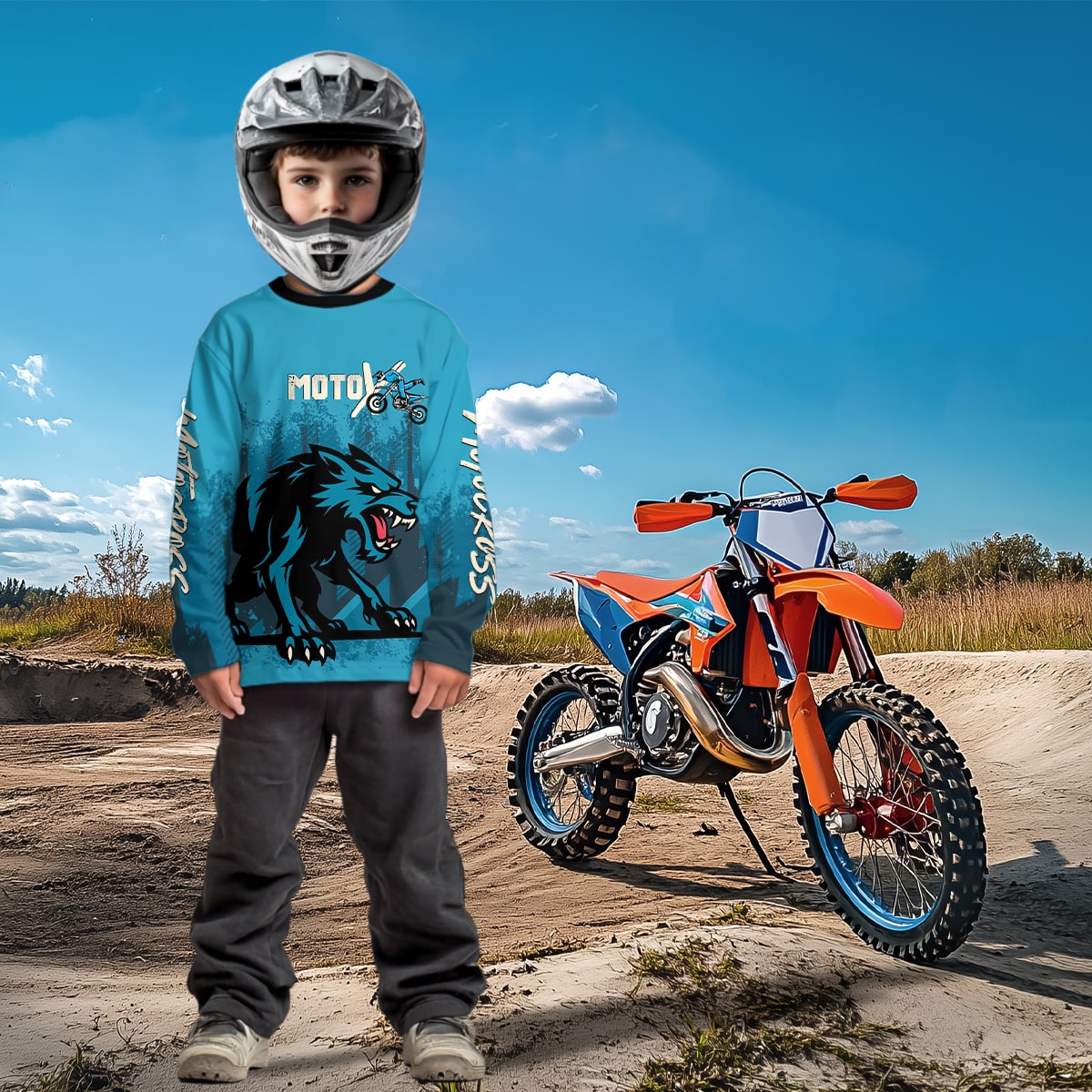 Wolf Motocross Jersey Blue Custom Dirt Bike Shirts Men Kid Women Motorcycle Jersey XM418