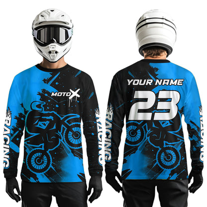 Blue Motocross Jersey for Kid Women Men Personalized Dirt Bike Shirts Racing Shirt XM426
