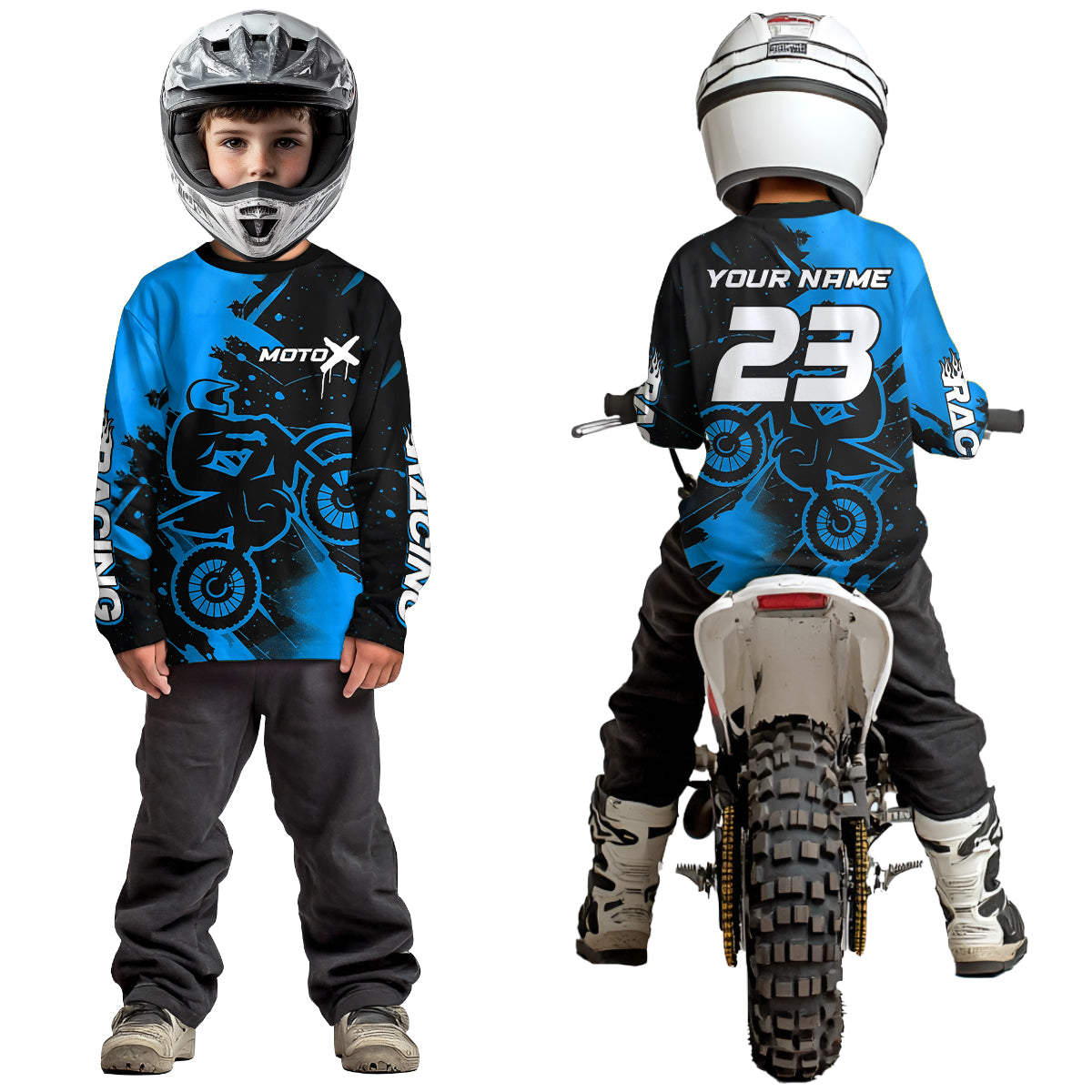 Blue Motocross Jersey for Kid Women Men Personalized Dirt Bike Shirts Racing Shirt XM426