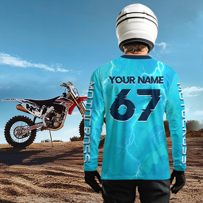 Lightning Blue Motocross Jersey for Kid Women Men Custom Dirt Bike Shirts Racing Shirt XM429