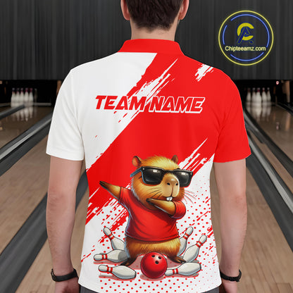Funny Squirrel Bowling Shirts Team Men Women Bowling Jerseys Red Bowling Polo 1/4 Zip MBL215