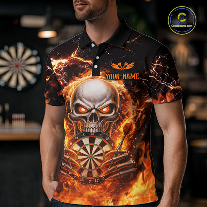 Custom Flame Skull Darts Shirt for Men Darts Team Jerseys Dartboard Shirt Dart League NNT266