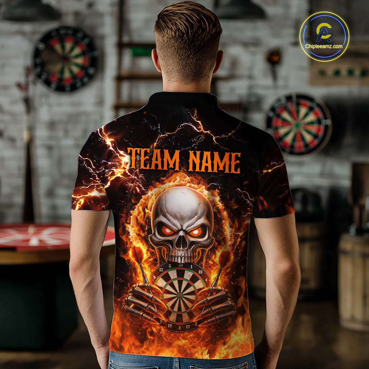 Custom Flame Skull Darts Shirt for Men Darts Team Jerseys Dartboard Shirt Dart League NNT266
