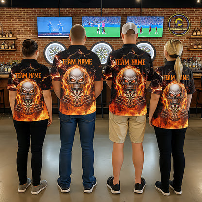 Custom Flame Skull Darts Shirt for Men Darts Team Jerseys Dartboard Shirt Dart League NNT266