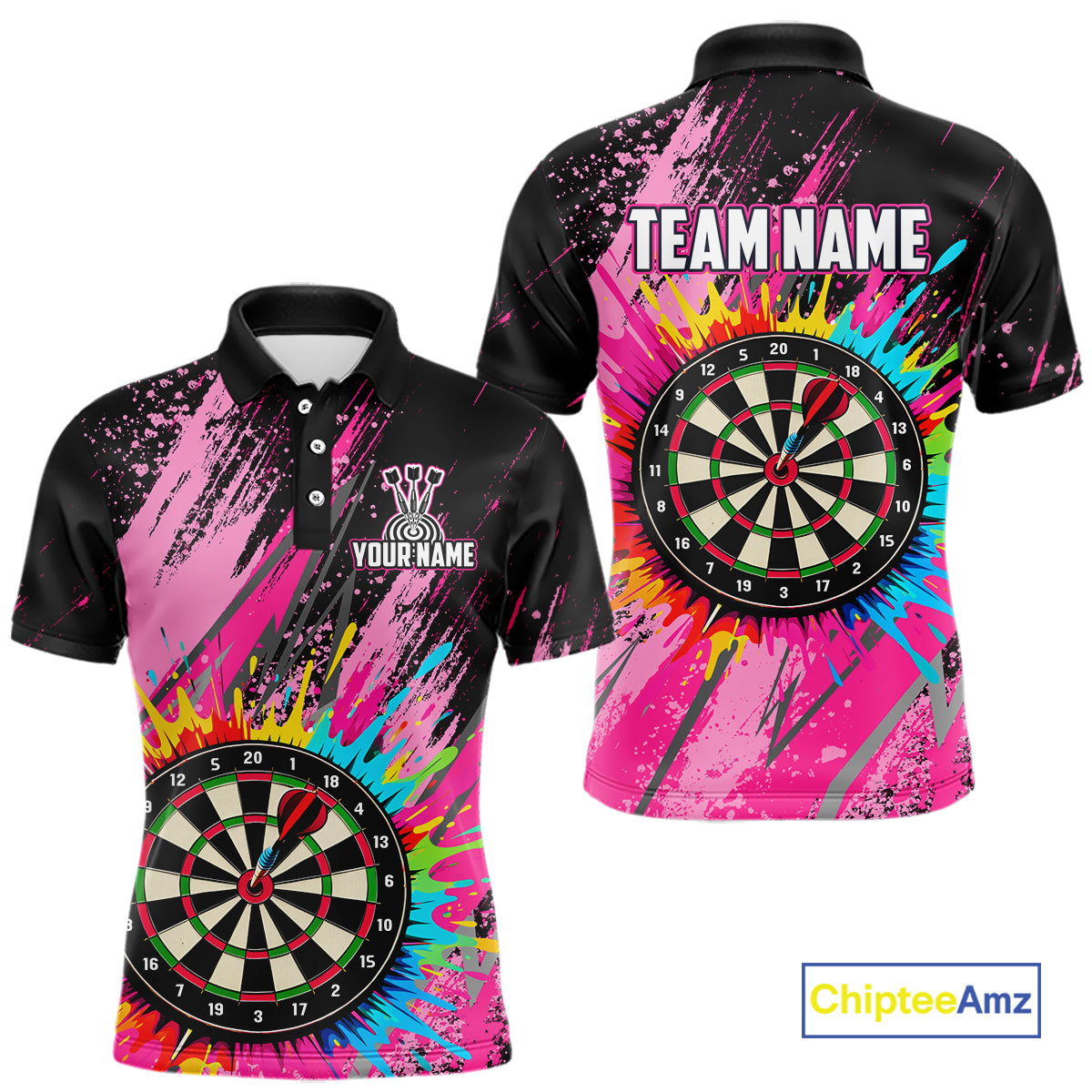 Custom Pink Colorful Paint Darts Shirt for Men Darts Team Jerseys Dartboard Shirt NNT269