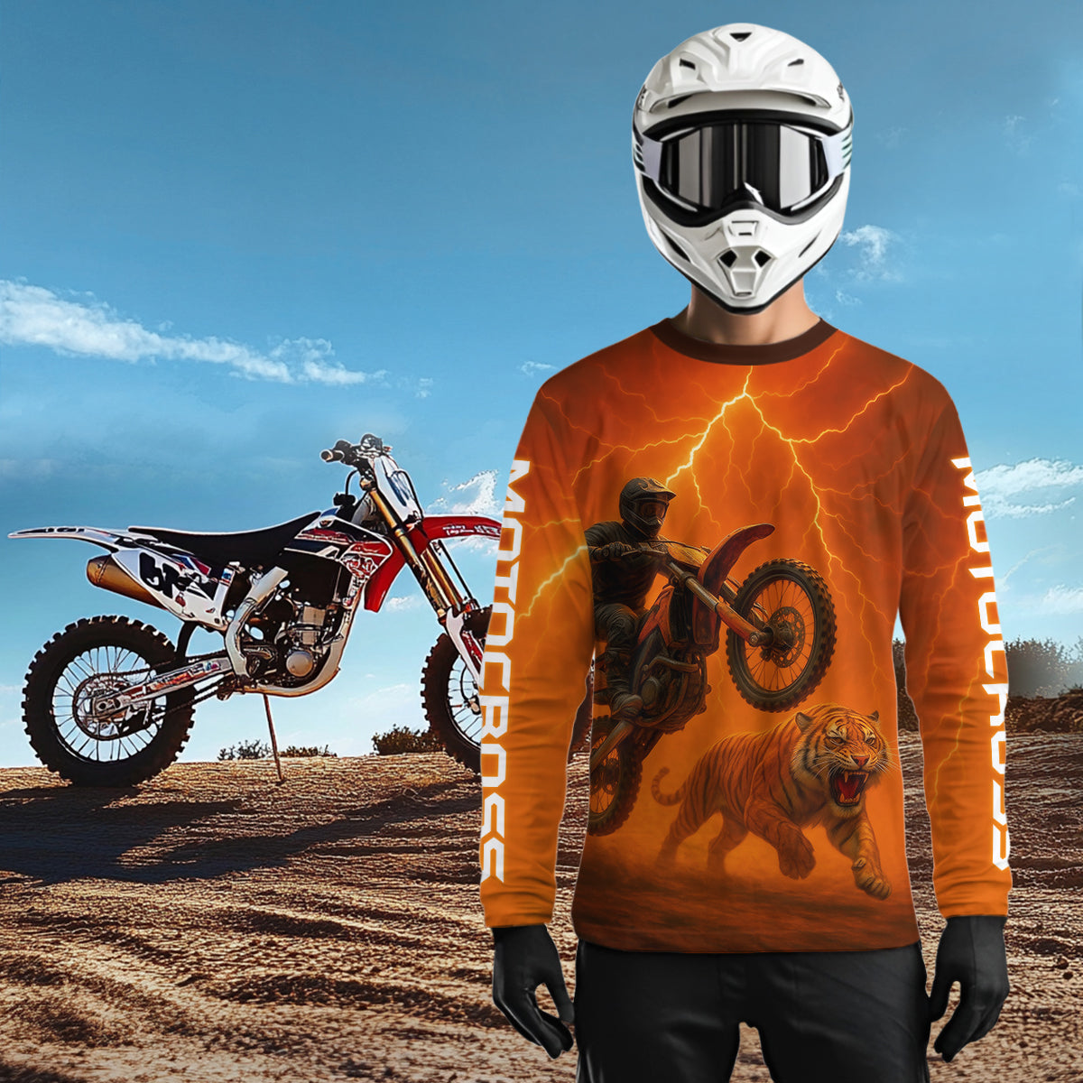 Flaming Tiger Motocross Jersey Custom Tiger Dirt Bike Shirts for Men Kid Women XM405