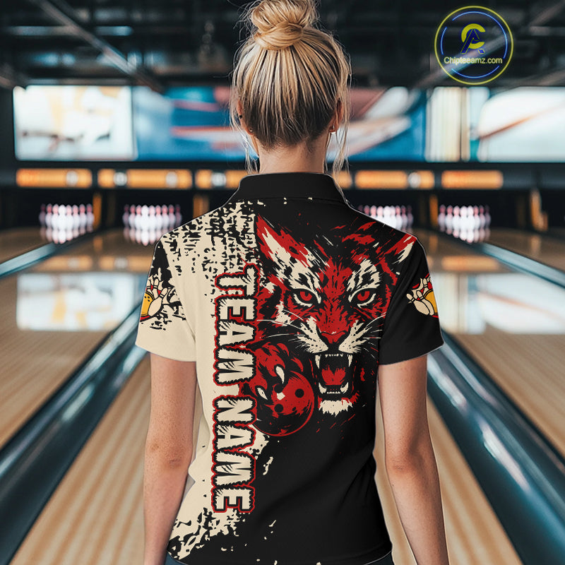 Black&Red Tiger Bowling Shirts for Team Women Men Custom Bowling Polo & 1/4 Zip Shirt MBL185