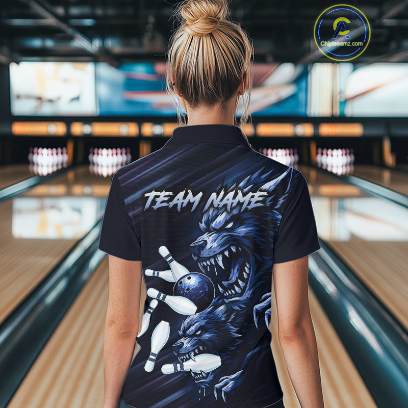 Wolf Bowling Shirts for Team Women Men Custom Blue Wolf Bowling Polo&1/4 Zip MBL192
