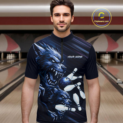 Wolf Bowling Shirts for Team Women Men Custom Blue Wolf Bowling Polo&1/4 Zip MBL192