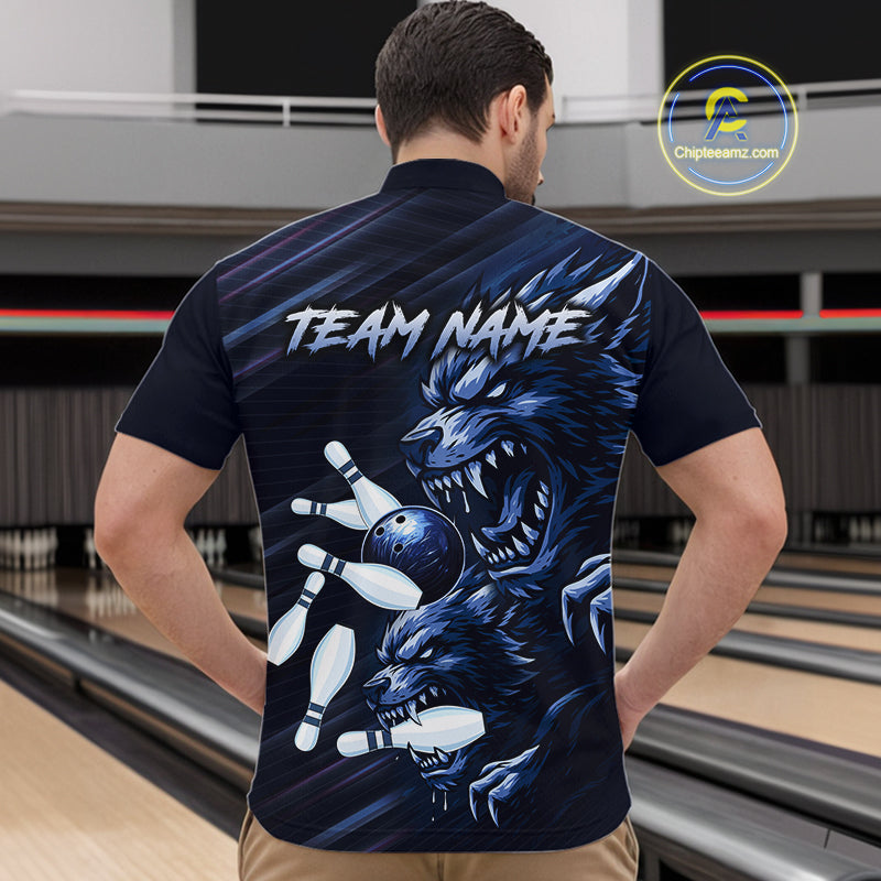 Wolf Bowling Shirts for Team Women Men Custom Blue Wolf Bowling Polo&1/4 Zip MBL192