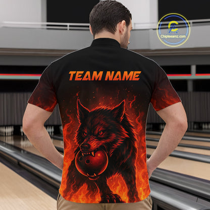 Flame Wolf Bowling Shirts for Team Women Men Custom Wolf Bowling Polo & Quarter Zip MBL195