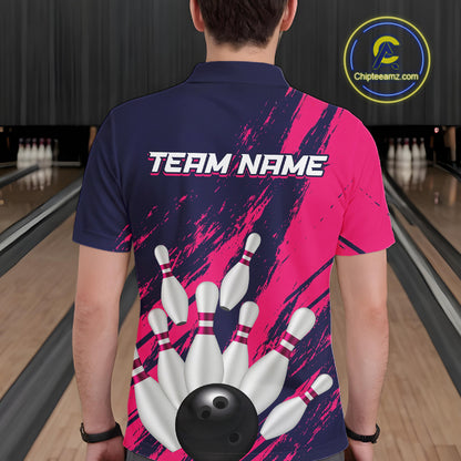 Custom Pink and Blue Bowling Shirts for Team Women Men Bowling Polo & 1/4 Zip MBL232