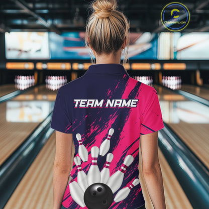 Custom Pink and Blue Bowling Shirts for Team Women Men Bowling Polo & 1/4 Zip MBL232