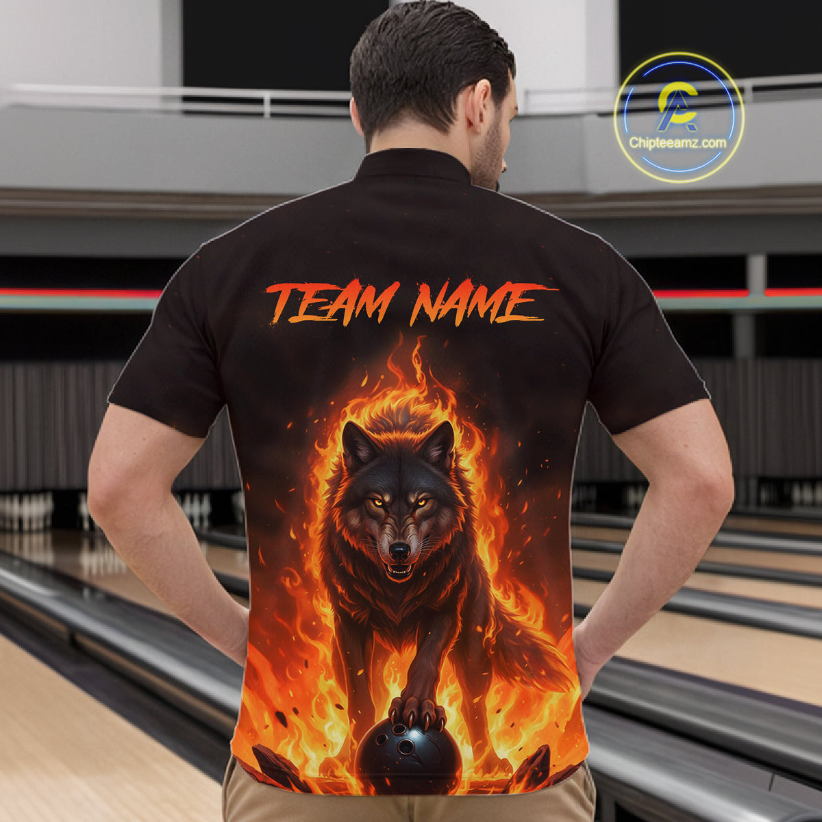 Flaming Wolf Bowling Shirts for Team Women Men Bowling Jersey Bowl Polo&1/4 Zip MBL237
