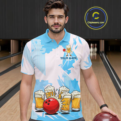 Beer Bowling Shirts Blue for Team Women Men Custom Bowling Polo & 1/4 Zip Shirt MBL245