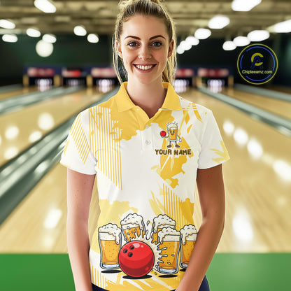 Beer Bowling Shirts Yellow for Team Women Men Custom Bowling Polo & 1/4 Zip Shirt MBL245