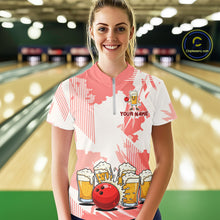 Load image into Gallery viewer, Beer Bowling Shirts Coral Pink for Team Women Men Custom Bowling Polo &amp; 1/4 Zip Shirt MBL245