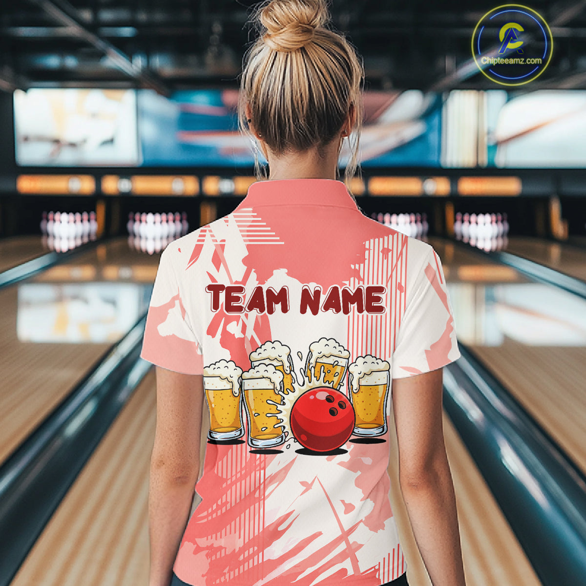 Beer Bowling Shirts Coral Pink for Team Women Men Custom Bowling Polo & 1/4 Zip Shirt MBL245