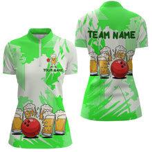 Load image into Gallery viewer, Beer Bowling Shirts Green for Team Women Men Custom Bowling Polo &amp; 1/4 Zip Shirt MBL245