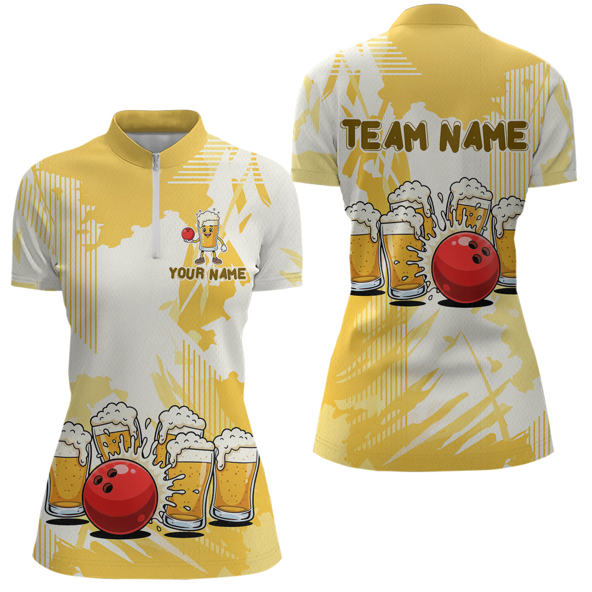Beer Bowling Shirts Yellow for Team Women Men Custom Bowling Polo & 1/4 Zip Shirt MBL245