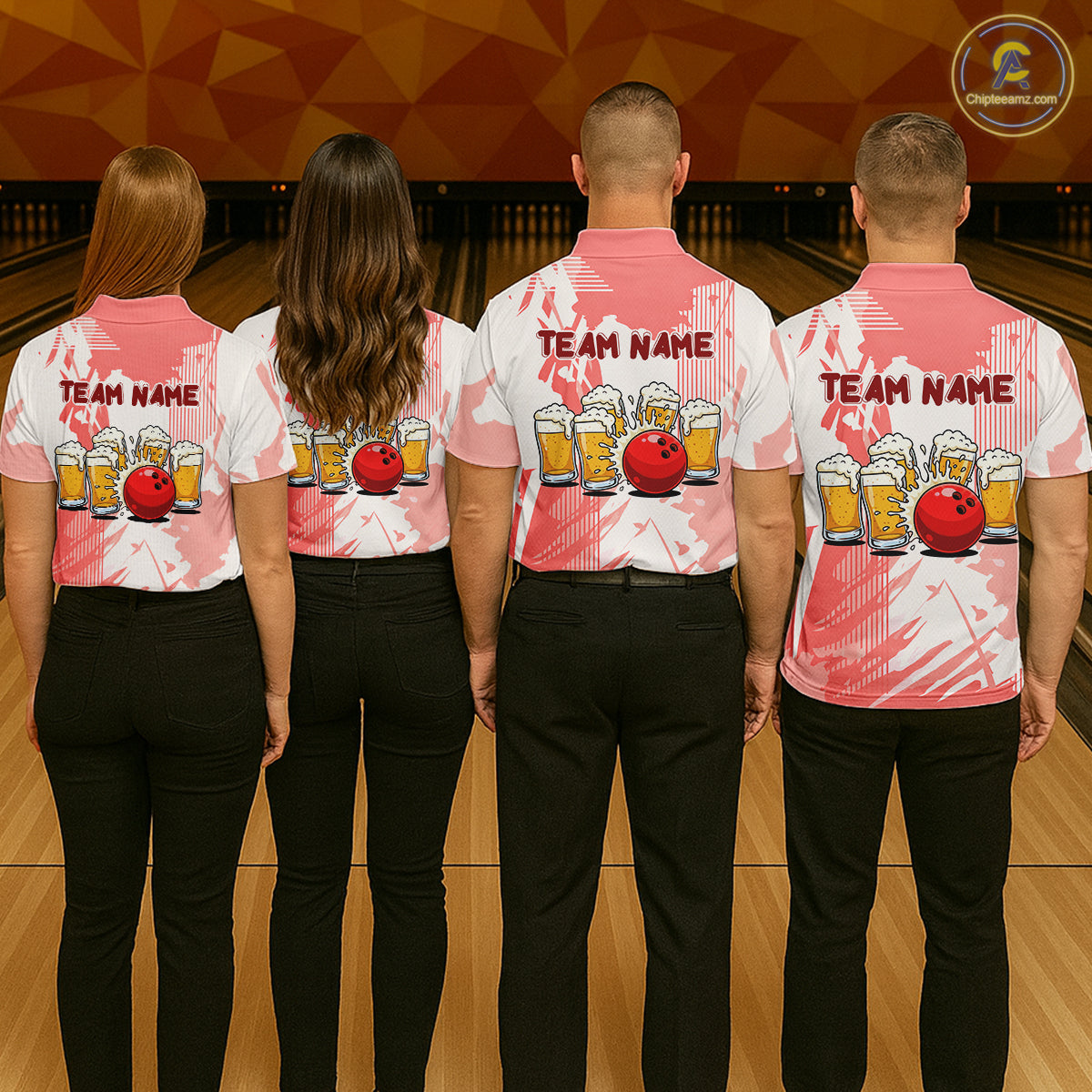 Beer Bowling Shirts Coral Pink for Team Women Men Custom Bowling Polo & 1/4 Zip Shirt MBL245