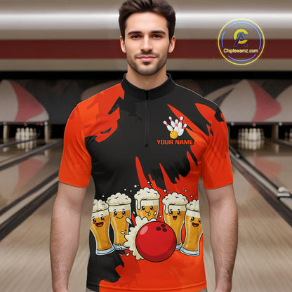 Funny Beer Bowling Shirts Orange for Women Men Team Bowling Polo & 1/4 Zip Shirts MBL251