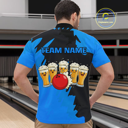 Funny Beer Bowling Shirts Blue for Women Men Team Bowling Polo & 1/4 Zip Shirts MBL251