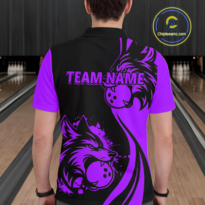Purple Wolf Bowling Shirts for Team Men Women Custom Wolf Bowling Jerseys for Couples MBL197