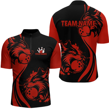 Red Wolf Bowling Shirts for Team Men Women Custom Wolf Bowling Jerseys for Couples MBL197
