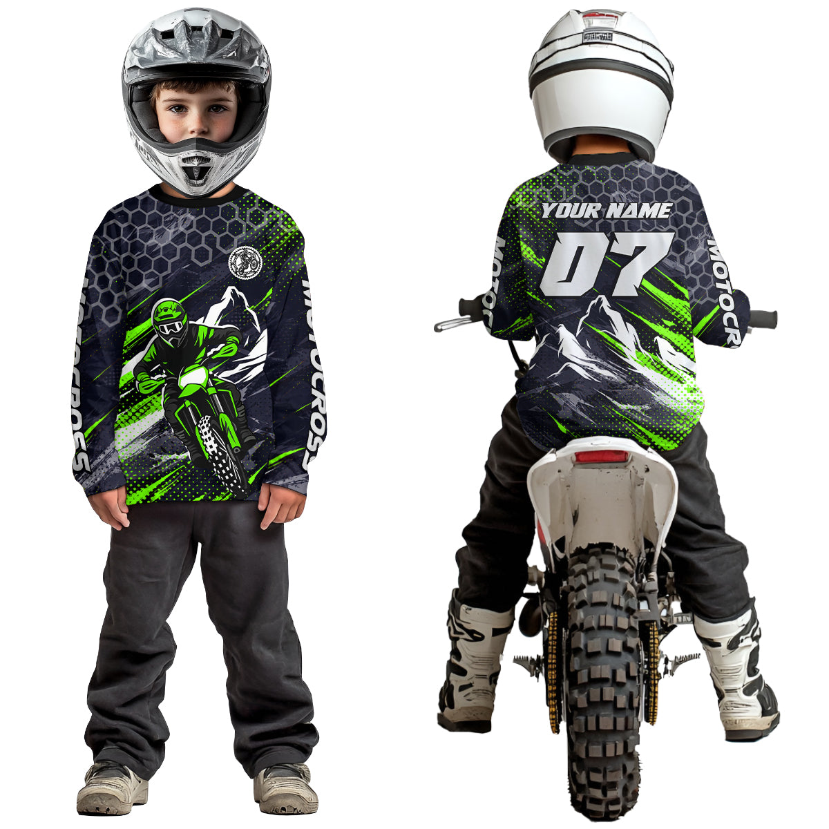 Green Motocross Racing Jersey for Kids Women Men Dirt Bike Shirts Motorcycle Riding Shirt XM493