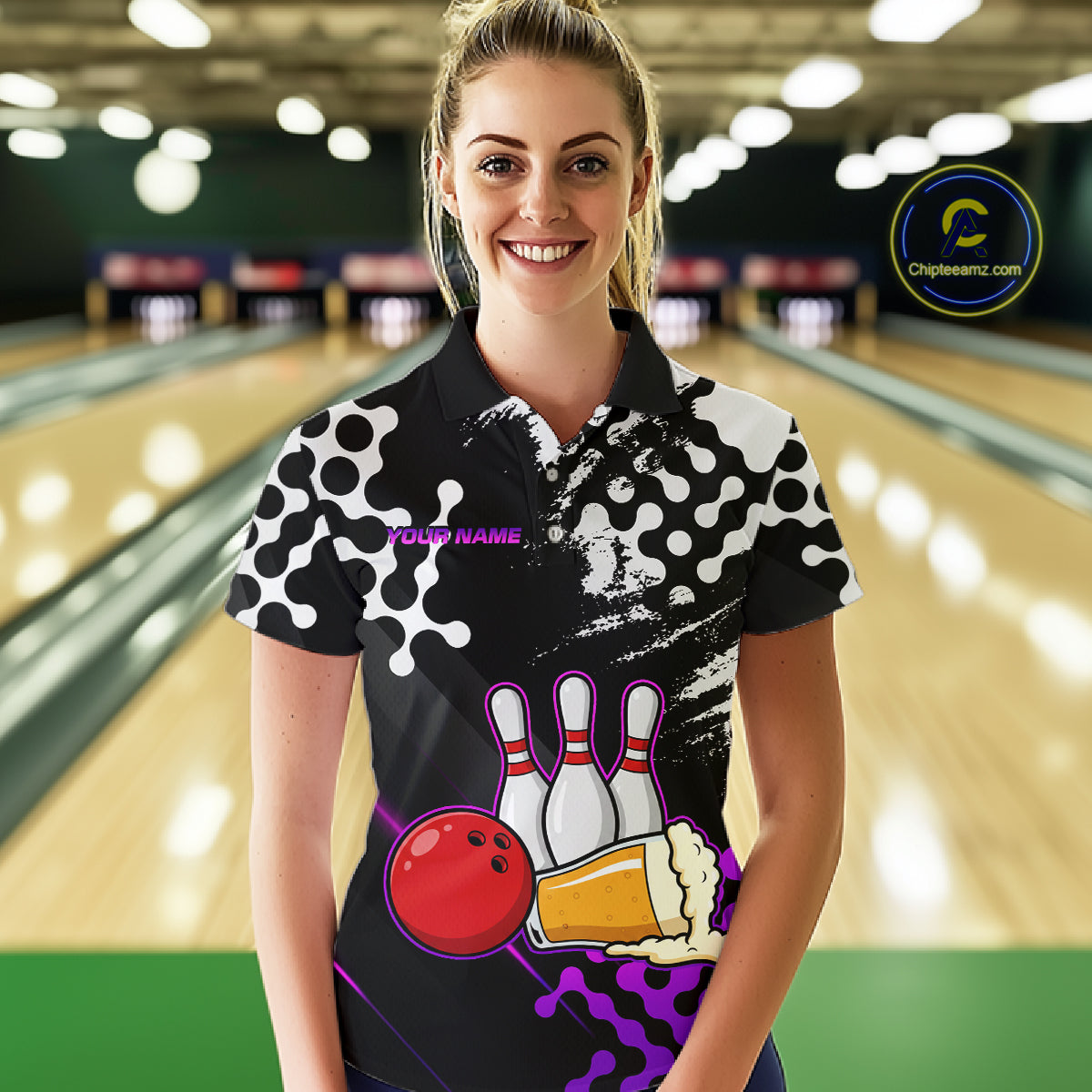 Purple Beer Bowling Shirts for Team Women Men Beer Bowling Polo&1/4 Zip Bowl League MBL255