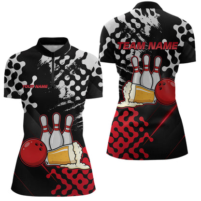 Red Beer Bowling Shirts for Team Women Men Beer Bowling Polo&1/4 Zip Bowl League MBL255