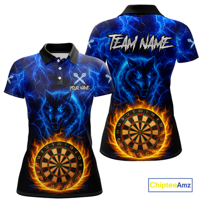 Custom Blue Wolf Flame Darts Shirt for Women Darts Team Jerseys Dartboard Shirt Dart League NNT267