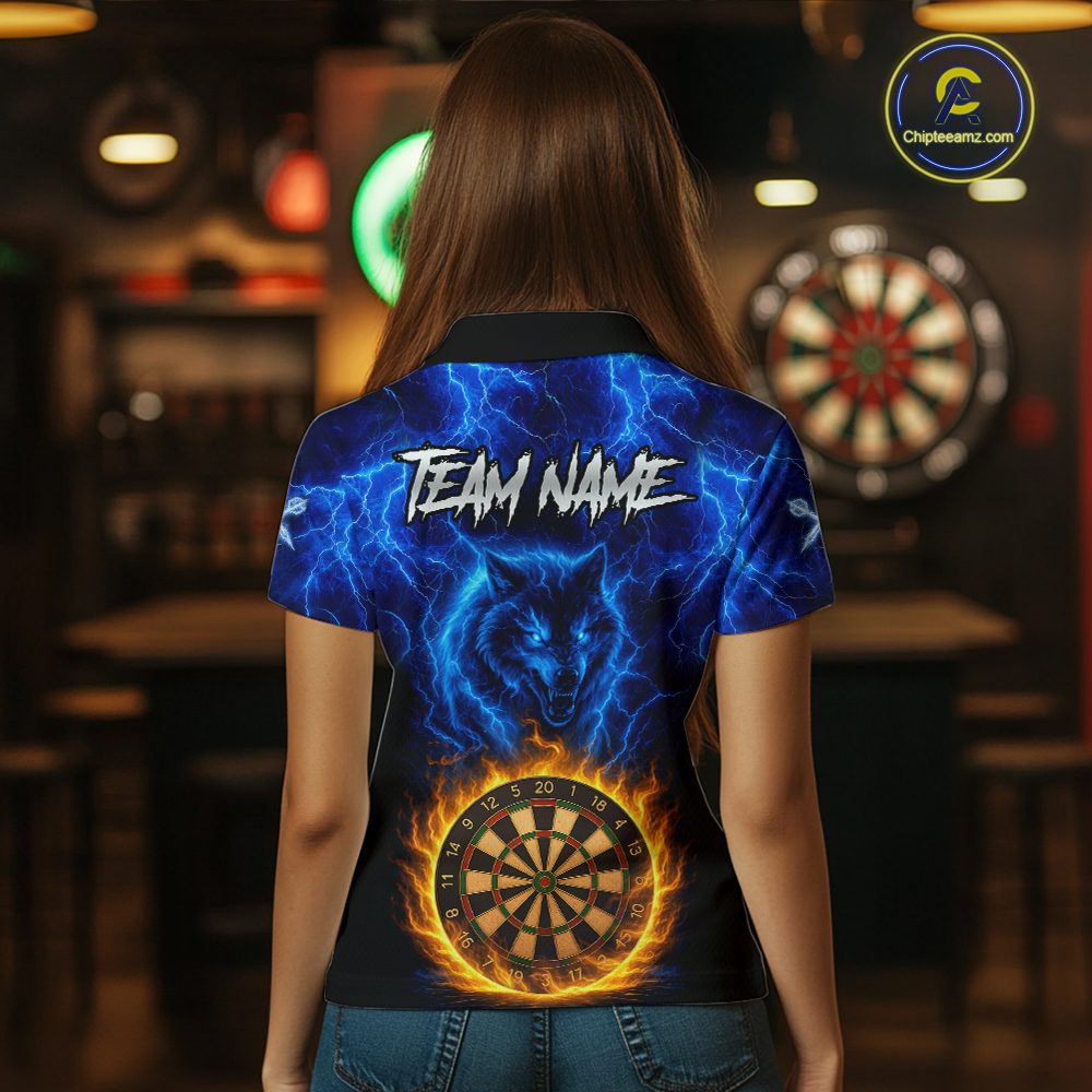 Custom Blue Wolf Flame Darts Shirt for Women Darts Team Jerseys Dartboard Shirt Dart League NNT267