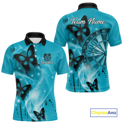 Custom Turquoise Galaxy Butterflies Darts Shirt for Men Darts Team Jerseys Dartboard Shirt NNT261