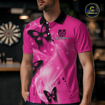 Custom Pink Galaxy Butterflies Darts Shirt for Men Darts Team Jerseys Dartboard Shirt NNT261