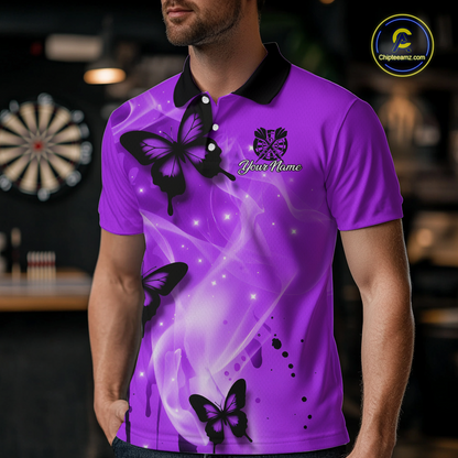 Custom Purple Galaxy Butterflies Darts Shirt for Men Darts Team Jerseys Dartboard Shirt NNT261