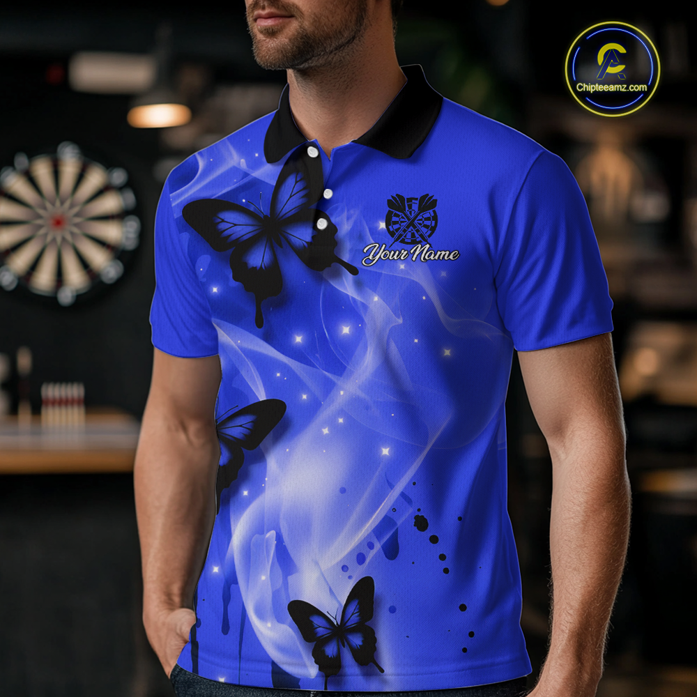 Custom Blue Galaxy Butterflies Darts Shirt for Men Darts Team Jerseys Dartboard Shirt NNT261